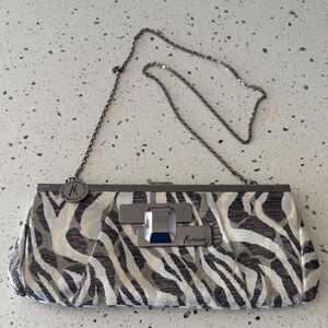 Guess by Marciano Zebra Print Clutch Shoulder Bag with Silver/Pewter Accents EUC